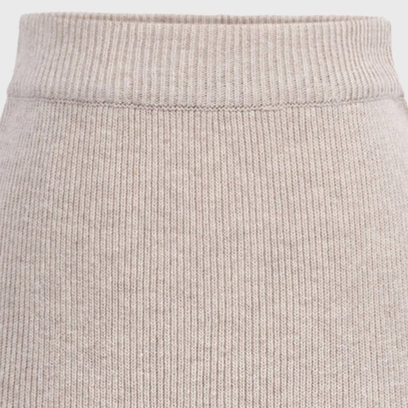 Woolen Midi Bodycon Ribbed Skirt with Back Split in Apricot - Picture 2 of 3